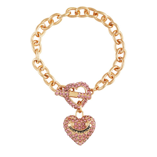 Juicy Couture Light Rose Heart Charm Toggle Bracelet