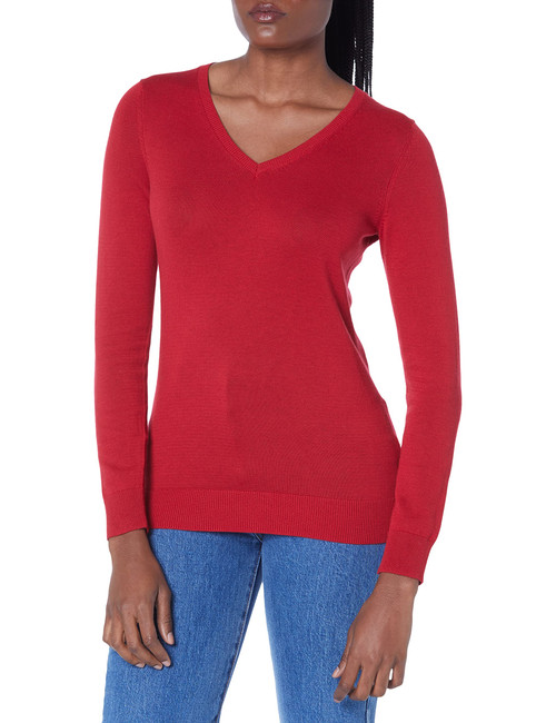 Amazon Essentials Women's Classic-Fit Lightweight Long-Sleeve V-Neck Sweater (Available in Plus Size), Red, 1X