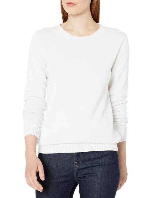 Amazon Essentials Women's 100% Cotton Crewneck Sweater (Available in Plus Size), White, X-Large