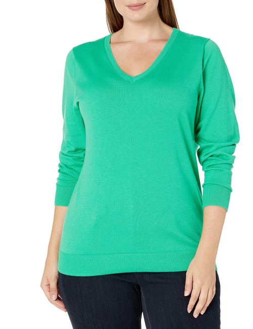 Amazon Essentials Women's Classic-Fit Lightweight Long-Sleeve V-Neck Sweater (Available in Plus Size), Turquoise Green, 1X