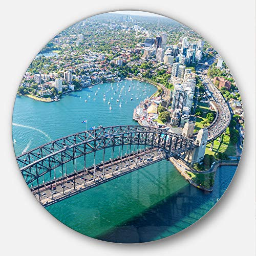 Designart Sydney Aerial View Cityscape Photography Round Wall Art-Disc of 11 inch, H x 11'' W x 1'' D 1P, Blue