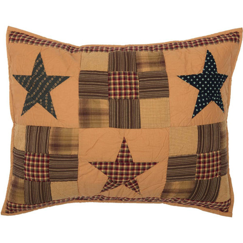 VHC Brands Primitive Bedding Patriotic Ninepatch Sham, Standard, Golden Tan