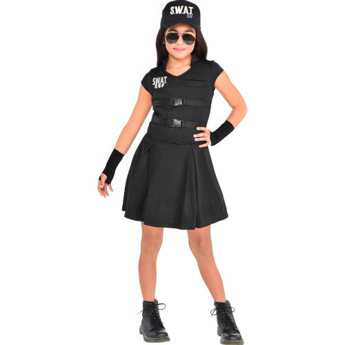 S.W.A.T Girl Costume - Medium (8-10) - All Black & Fun Design Outfit, Perfect For Halloween, Costume Parties & More - 1 Set