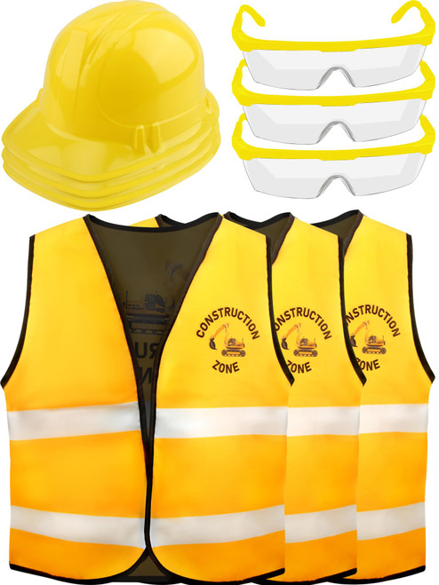 Puteraya 9 Pcs Kids Construction Worker Costume Engineer Dress Up Set Construction Vest Hard Hat Goggles for Kids Construction Worker Occupation Halloween Birthday Party Role Cosplay(Color Style 1)