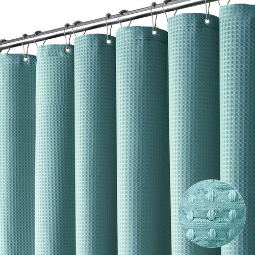 Dynamene 60 inch Stall Shower Curtain - Waffle Weave Heavy Duty Thick Fabric Shower Curtains for Bathroom,Weighted Hotel Spa Luxury Cloth Bath Curtain Set with 10 Plastic Hooks,60x72, Teal/Turquoise