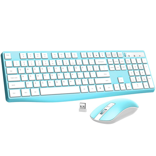 Wireless Keyboard and Mouse Combo, Lovaky 2.4G Full-Sized Ergonomic Keyboard Mouse, 3 DPI Adjustable Cordless USB Keyboard and Mouse, Quiet Click for Computer/Laptop/Windows/Mac (1 Pack, Blue)