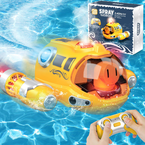 YOTOY Remote Control Boats for Kids - RC Boat Pool Toys, 2.4GHZ RC Spray Gasboat with LED Lights Water Toy for Swimming Pool & Lakes, 2 Rechargeable Batteries, Gift for 3 4 5 6 7 8 Year Old Girls/Boys