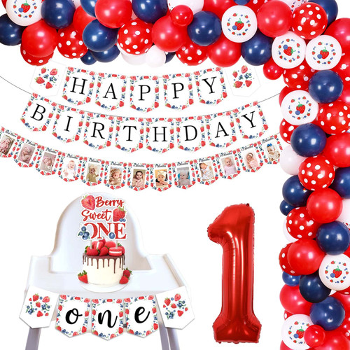 Berry Sweet One Birthday Party Decorations, Sweet One Strawberry Decorations for Girl 1st Birthday, Strawberry Balloon Garland with Happy Birthday Photo Banner Highchair Banner for Girl 1st Birthday Berry Sweet One Birthday Party Decorations, Sweet One Strawberry Decorations for Girl 1st Birthday, Strawberry Balloon Garland with Happy Birthday Photo Banner Highchair Banner for Girl 1st Birthday