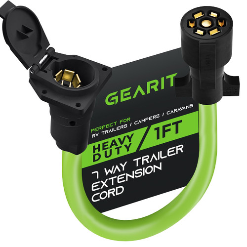 GearIT 7-Way Trailer Extension Cord (1 Foot) 7-Pin Trailer Plug Inline Cord Wire Harness Cable Double Prongs Connector for Gooseneck Hitch, Truck, Camper, RV - 1ft feet