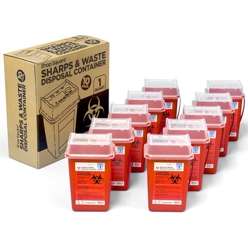 Sharps Container, Sharps Containers for Home Use, Needle Disposal Containers, Sharps Disposal Container, Biohazard Containers, Small Sharps Container - 1 Quart - 10 Pack