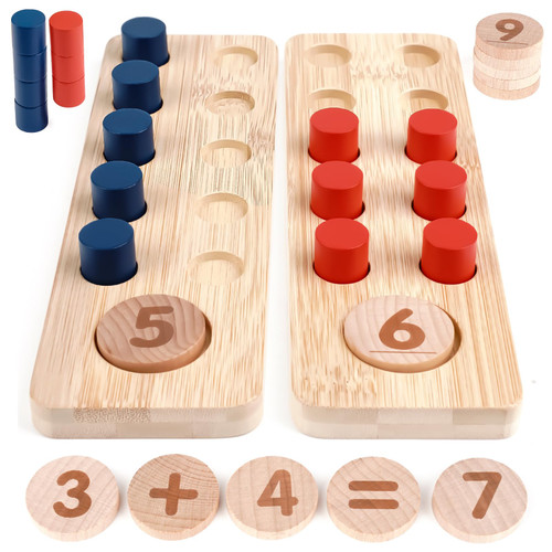 DINORUN Counting Peg Board Montessori Math for Kids Wooden Math Manipulatives for Preschool Montessori Teacher Classroom Material