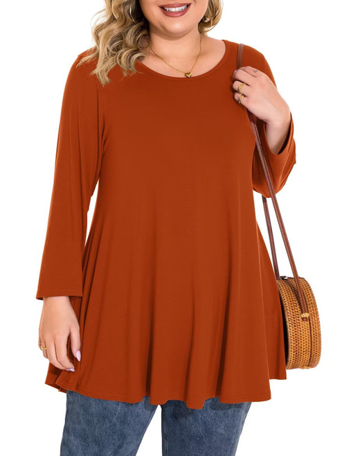 BELAROI Plus Size Tops for Women 3/4 Sleeve Comfy Tunic for Leggings Loose Casual T-Shirt(1X, Dark Orange)
