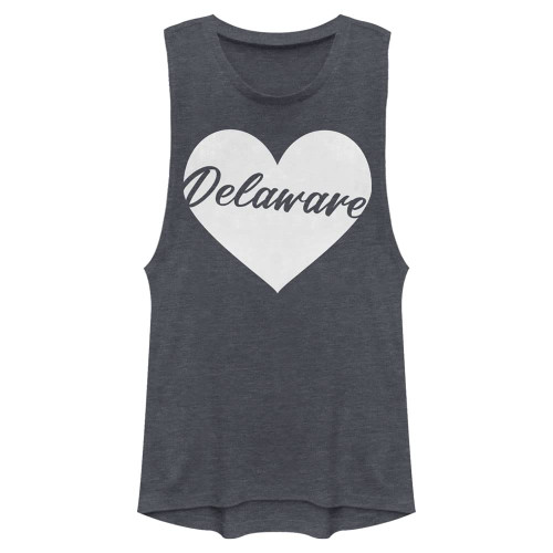 Fifth Sun Delaware Heart Women's Muscle Tank, Denim Blue Heather, Small