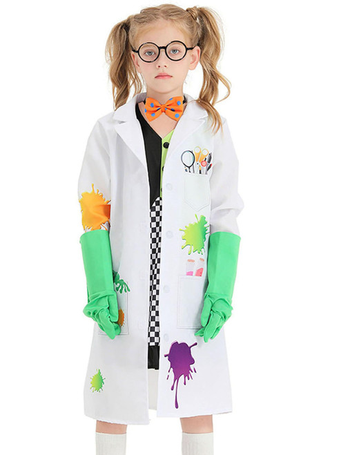 iiniim Kids Boys Girls Mad Scientist Lab Coat Halloween Cosplay Costume Doctor Nurse Outerwear Dress 5pcs White 3-4 Years