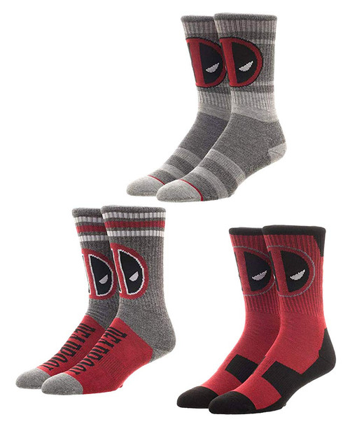 Bioworld Marvel Deadpool Men's Graphic Logo Athletic Socks (Pack of 3)