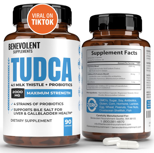 2000mg TUDCA Bile Salts Supplement Complex | Supports Liver Detox & Cleanse, Gallbladder, Gut & Kidney Health | 4:1 Milk Thistle + Probiotics for Max Absorption| USA Made | 90 Non-GMO V Capsules 2000mg TUDCA Bile Salts Supplement Complex | Supports Liver Detox & Cleanse, Gallbladder, Gut & Kidney Health | 4:1 Milk Thistle + Probiotics for Max Absorption| USA Made | 90 Non-GMO V Capsules