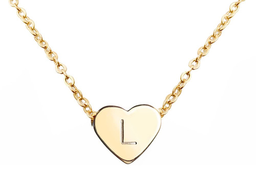 MignonandMignon Gold Heart Necklace Initial Necklace Mother's Day Gift Bridesmaid Gift Graduation Gift for Her (L) - FHN