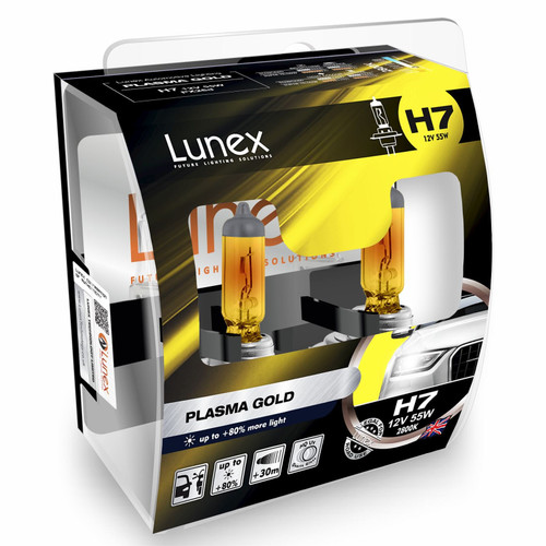 LUNEX H7 PLASMA GOLD Headlight Halogen Bulbs 477 12V 55W PX26d 2800K duobox (2 units)