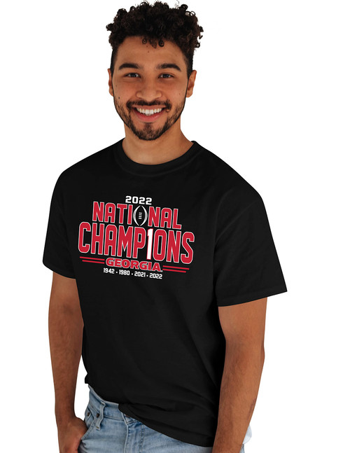 Blue 84 Men's Standard NCAA Officially Licensed Georgia Bulldogs National Champs T-Shirt 2022-2023 Number 1, Black