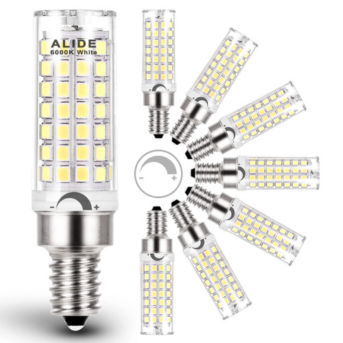 ALIDE E12 C7 Dimmable Led Candelabra Bulbs 60 Watt Replacement, 6000k Daylight White T6 110V 120V Small Base E12 LED Bulbs 6W for Ceiling Fan Salt Lamp Chandelier Lighting,600lm(8Pack)