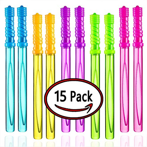 Bubble Wands 15 Pack 14" - Five Assorted Colors | Non Toxic Summer Fun Activity Bubble Wand - Party Favor - Bathtub Joy - Fun For Kids And Birthday Party's - Weddings Celebrations Bubbles