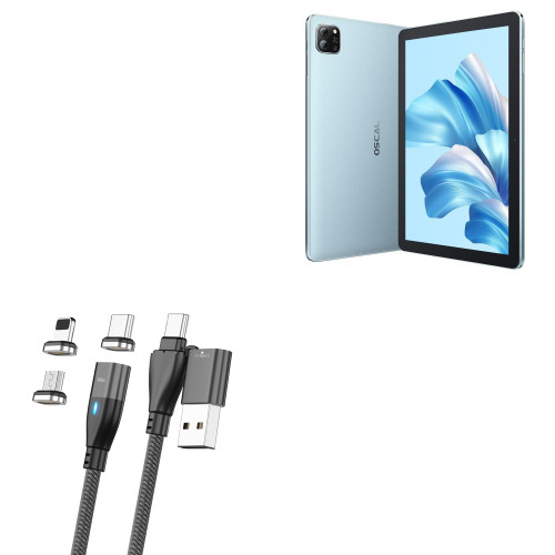 BoxWave Cable Compatible with Blackview Oscal Pad 60 - MagnetoSnap PD AllCharge Cable (100W), Magnet PD 100W Charging Cable USB Type-C Micro USB - Jet Black