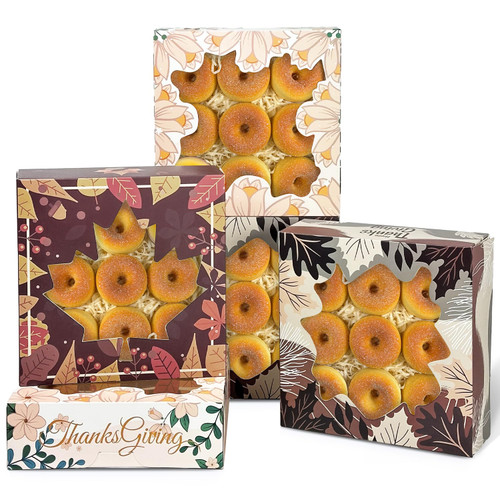 qiqee Thanksgiving Pastry Box With Window 8x8x2.5 inch Donut Pie Boxes 24pcs Bakery Box Auto-pop up
