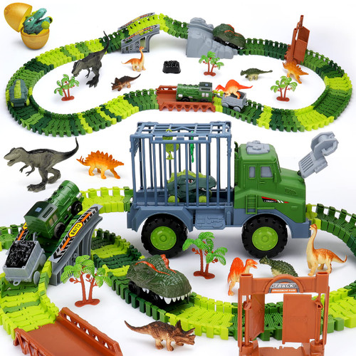 Dinosaur Track Toy, Dinosaur Race Car 194pcs Flexible Dino Slot Car Track with Dinosaur Figures Truck Playset Create a Dino World Road Race for Kids 3 4 5 6 Year Old Up Boy Girls Dinosaur Track Toy, Dinosaur Race Car 194pcs Flexible Dino Slot Car Track with Dinosaur Figures Truck Playset Create a Dino World Road Race for Kids 3 4 5 6 Year Old Up Boy Girls