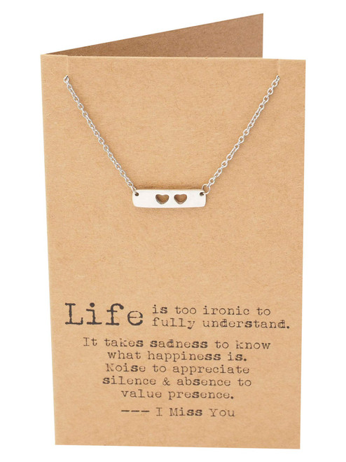 Quan Jewelry Best Friend Necklaces Message Card Jewelry, Heart Bar Pendant Necklace with Inspirational Quote Cards