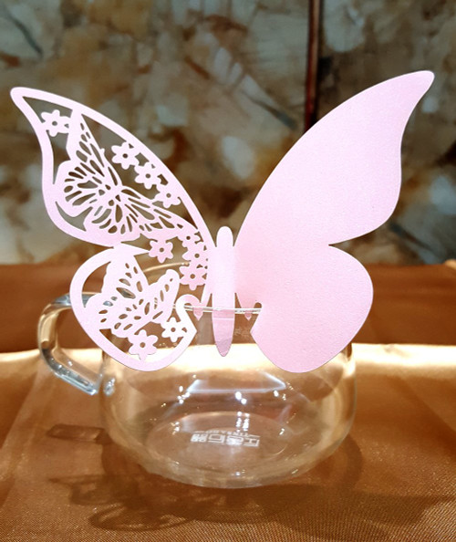 50pcs Butterfly Wedding Party Table Number Name Paper Place Cards Wine Glass Cup Decoration Wall Decals Sticker For Wedding Party Favor [Pink]