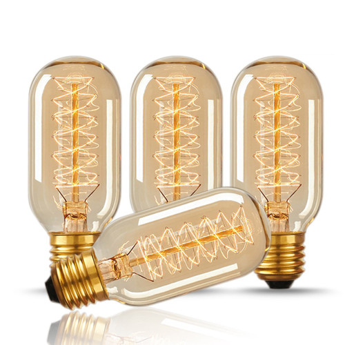 DORESshop T45 40W Vintage Antique Light Bulbs, Warm White, E26 Edison Tubular Style Bulb, Clear Glass, 110-130 Volts, Filament Light Bulbs for Home Light Fixtures Decorative, Dimmable(4 Pack)