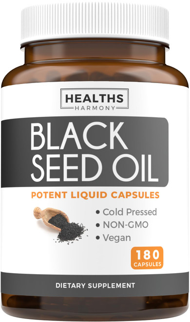 Black Seed Oil - 180 Softgel Capsules (Non-GMO & Vegan) Premium Cold-Pressed Nigella Sativa Producing Pure Black Cumin Seed Oil with Vitamin E - 500mg Each, 1000mg Per 2 Capsule Serving Black Seed Oil - 180 Softgel Capsules (Non-GMO & Vegan) Premium Cold-Pressed Nigella Sativa Producing Pure Black Cumin Seed Oil with Vitamin E - 500mg Each, 1000mg Per 2 Capsule Serving