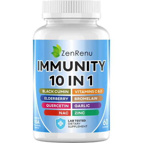 Zenrenu Immunity Booster for Adults - 10 in 1 Immune Support Supplement with Quercetin, Elderberry, Vitamin C, & Vitamin D3 for Immune Defense & Antioxidant - 60 Easy to Absorb Capsules Zenrenu Immunity Booster for Adults - 10 in 1 Immune Support Supplement with Quercetin, Elderberry, Vitamin C, & Vitamin D3 for Immune Defense & Antioxidant - 60 Easy to Absorb Capsules