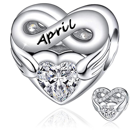 April Infinity Heart Charm Two Side Heart Charm Sterling Silver Christmas Birthday Gift, Charm For Bracelet and Necklace