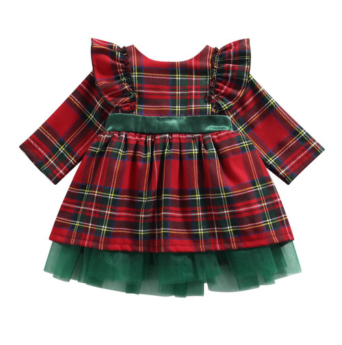 Toddler Girl Christmas Outfits Ruffled Sleeve Red Plaid Printed Green Mesh Tulle Tutu Dress with Bow (Long Sleeve, 1-2T) Toddler Girl Christmas Outfits Ruffled Sleeve Red Plaid Printed Green Mesh Tulle Tutu Dress with Bow (Long Sleeve, 1-2T)