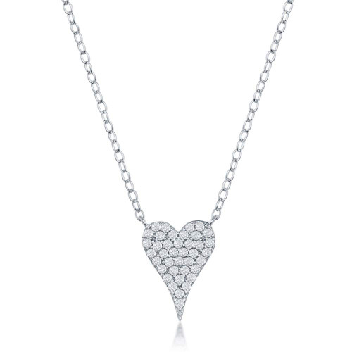 Sterling Silver Heart Necklace for Women Micro-Pave Cubic Zirconia Pendant Dainty Heart Shaped Necklace for Girls