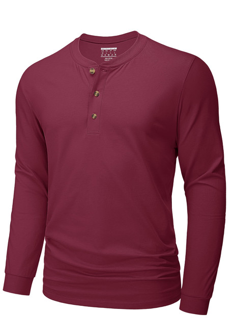 MAGCOMSEN Mens Fall Shirts Long Sleeve Henley Shirts Cotton Casual Shirts Wine Red XL