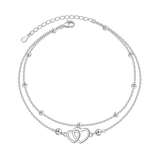 DAOCHONG Heart Anklet for Women Girl S925 Sterling Silver Adjustable Beach Style Foot Layered Ankle Bracelet DAOCHONG Heart Anklet for Women Girl S925 Sterling Silver Adjustable Beach Style Foot Layered Ankle Bracelet