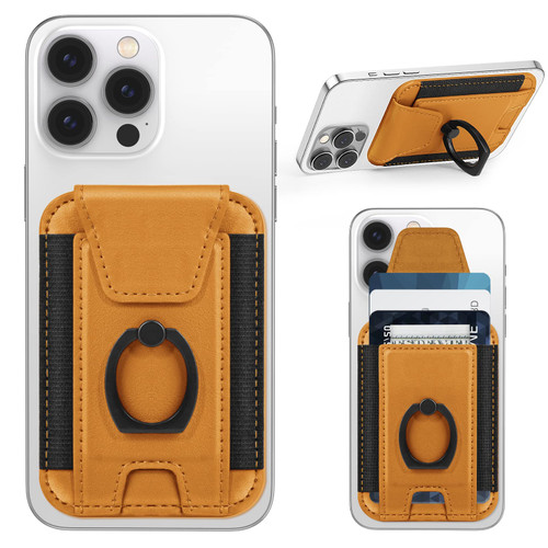 3-in-1 Magnetic Wallet with Phone Grip, Compatible with MagSafe Wallet and Phone Stand, Leather Privacy Flap, Magnetic Phone Wallet with Phone Ring for iPhone 15/14/13/12 Series, 7 Cards, Orange
