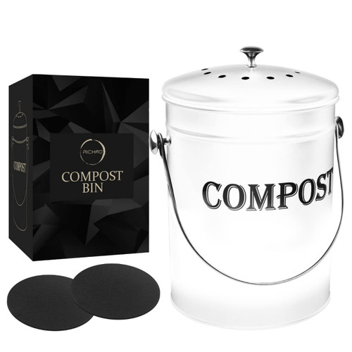 Compost Bin Kitchen 1.3 Gallon Smell Free Charcoal Filter Countertop Compost Bin with Lid - Stainless Steel Rust-Free Composting Bin for Kitchen Counter Compost Bucket Includes a Spare Filter (White) Compost Bin Kitchen 1.3 Gallon Smell Free Charcoal Filter Countertop Compost Bin with Lid - Stainless Steel Rust-Free Composting Bin for Kitchen Counter Compost Bucket Includes a Spare Filter (White)