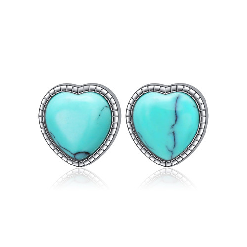 Minimalist Heart Earrings, 925 Sterling Silver Boho Vintage Dainty Simple 10mm Synthetic Turquoise Heart Stud Earrings for Women Teens Daughter