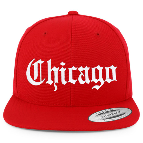 Trendy Apparel Shop Old English Font Chicago City Embroidered Flat Bill Cap - Red
