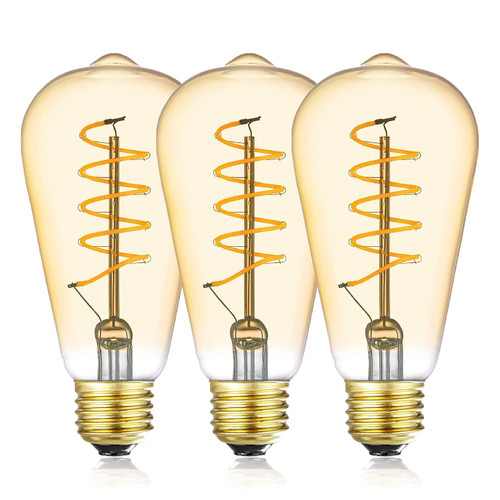 12V LED Edison Bulbs 40W Equivalent, Low Voltage 4W Vintage Style Spiral LED Filament Light Bulbs, E26 Medium Base, Warm White 2700K, Antique ST64 Amber Glass Bulb for RV, 3 Pack
