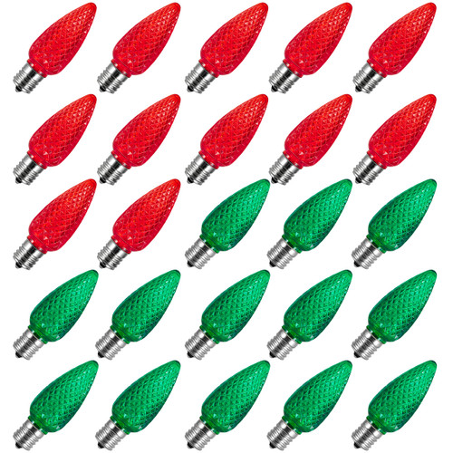 25 Pack Replacement C9 LED Christmas Light Bulbs Shatterproof C9 Led Light Bulbs 1W Mini Bulb Intermediate E17 Base Decor Red Light Bulbs Green Light Bulb, String Lights, Window Candle Indoor Outdoor