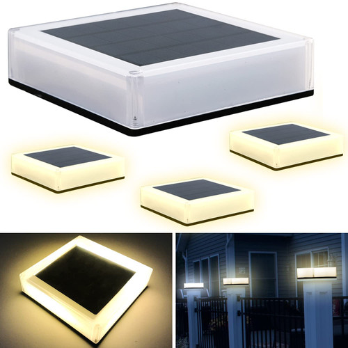 T-SUN Solar Post Caps Lights, Warm/Cold White Solar Post Lights Outdoor, IP67 Waterproof Solar Powered Fence Lights Deck Post Cap Lights for Garden Fence Patio