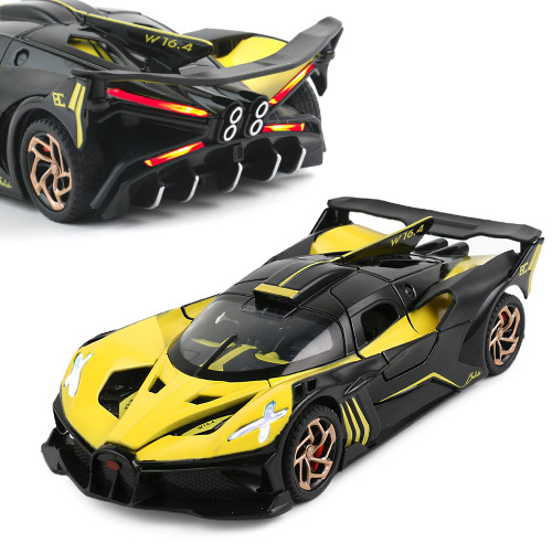 Diecast Toy Car Bugatti Bolide Sports Car Model,Zinc Alloy Simulation Casting Pull Back Vehicles,1:32 Scale Mini Electronic Supercar Toys with Lights and Music for Toddlers Kids Children Gift