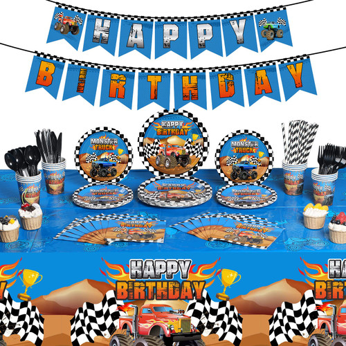 195 Pieces Monster Trucks Birthday Party Supplies,Includes Happy Birthday Banner,Tablecloth,Plates,Paper Cups,Napkins,Knives,Forks Tableware Set Serves 24 for Monster Truck Themed Party Decorations 195 Pieces Monster Trucks Birthday Party Supplies,Includes Happy Birthday Banner,Tablecloth,Plates,Paper Cups,Napkins,Knives,Forks Tableware Set Serves 24 for Monster Truck Themed Party Decorations