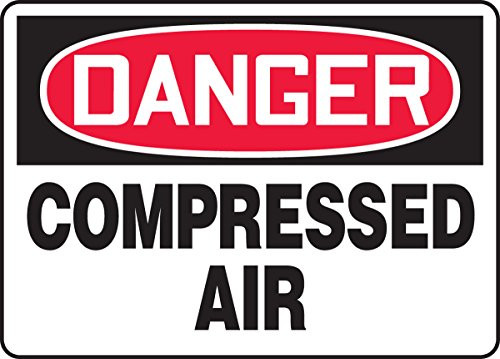 Accuform MCPG004VS Adhesive Vinyl Safety Sign, Legend"Danger Compressed AIR", 10" Length x 14" Width x 0.004" Thickness, Red/Black on White