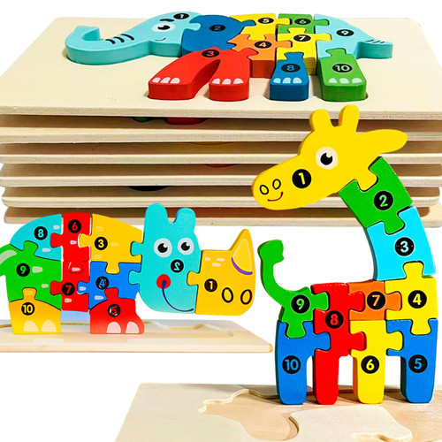 Toddler Puzzles, Wooden Puzzles for Toddlers 1-3, Educational Toys for Ages 2-4 Animal Preschool Puzzles, Number Puzzles for Toddlers Kids Birthday Gift, Ages 3-5 (8 PCS)