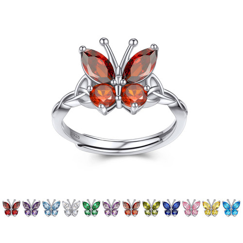 Bestyle Adjustable Butterfly Ring for Teen Girls Sterling Silver July Birthstone Rings for Women Gemstone Ruby Rings Cubic Zirconia Rings for Sensitive Skin Birthday Jewelry